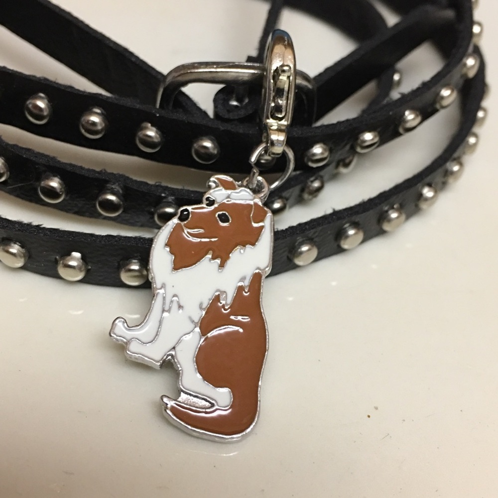 Sheltie - shetland sheepdog charm on leather